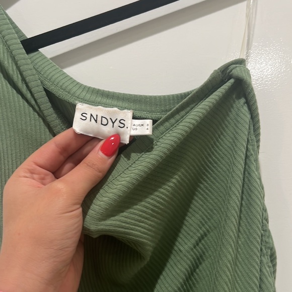 SNDYS Moss Green Ribbed One-Shoulder Ruched Midi Dress – Size S - Picture 4 of 5